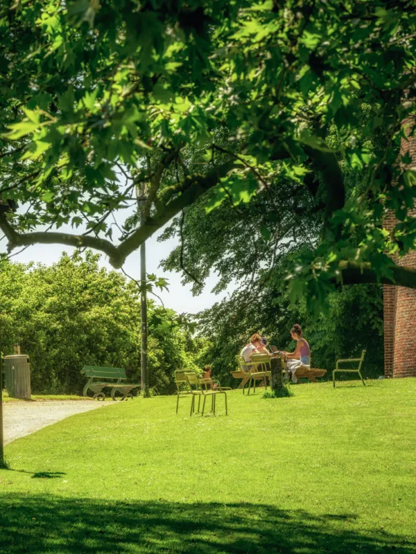 Groene stoelen in Brugge