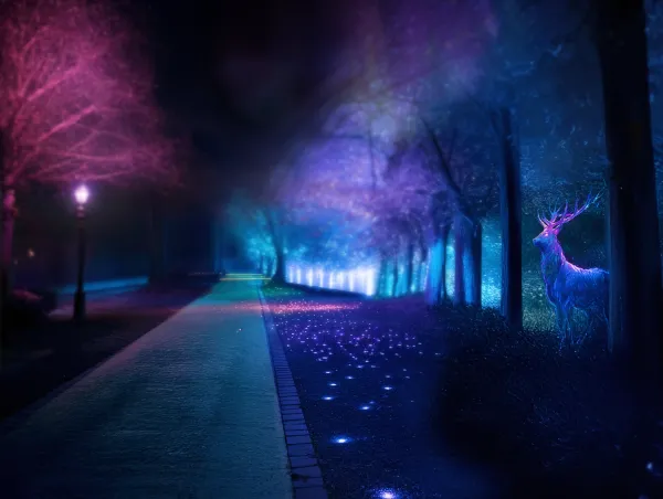 Wintergloed 2025-2026 - Render lichtinstallatie - Minnewater - Glinsterwoud