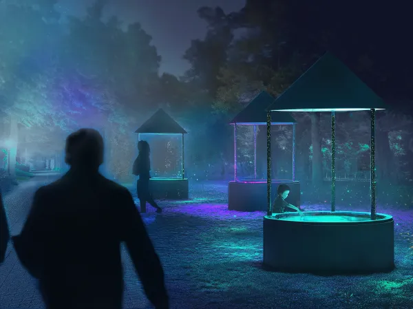 Wintergloed 2025-2026 - Render lichtinstallatie - Minnewater - Glinsterwoud